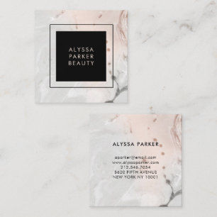 Modern Blush Pink and Grey Marble with Black Square Business Card