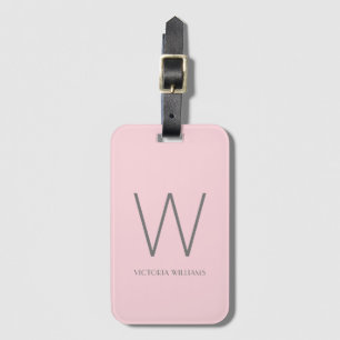 Modern blush pink and grey minimalist monogram luggage tag