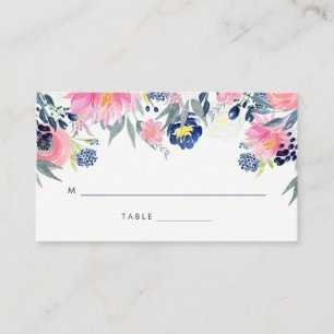 Modern Blush Pink and Navy Floral Wedding Escort Place Card
