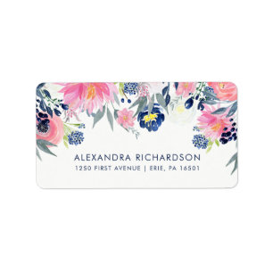 Modern Blush Pink and Navy Floral Wedding Label