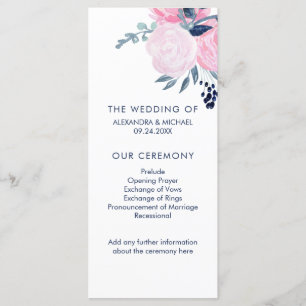 Modern Blush Pink and Navy Floral Wedding Program Programme