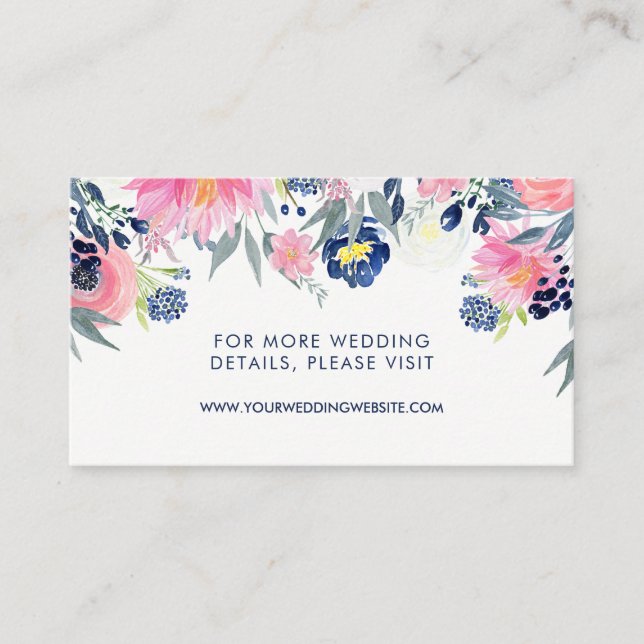 Modern Blush Pink and Navy Floral Wedding Website Enclosure Card (Front)