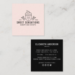 Modern Blush Pink Bakery Catering Chef Square Business Card