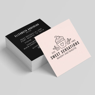 Modern Blush Pink Bakery Catering Chef Square Business Card