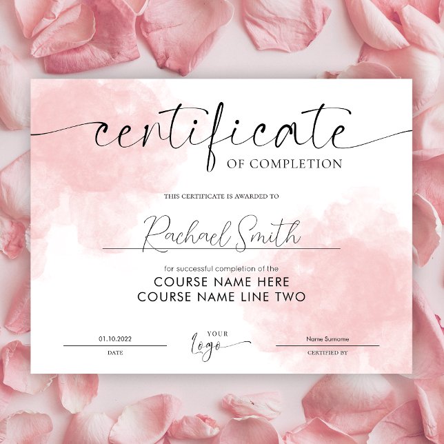 Modern Blush Pink Beauty Course Completion Award (Creator Uploaded)