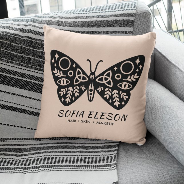 Modern Blush Pink & Black Butterfly Beauty Salon  Cushion (Creator Uploaded)
