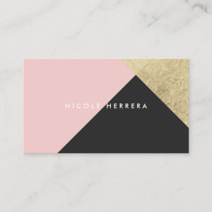 Modern blush pink black chic gold foil colour bloc business card