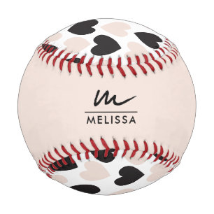 Modern Blush Pink Black Love Hearts Pattern Baseball