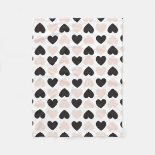 Modern Blush Pink Black Love Hearts Pattern Fleece Blanket