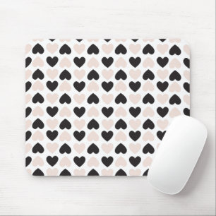 Modern Blush Pink Black Love Hearts Pattern Mouse Mat