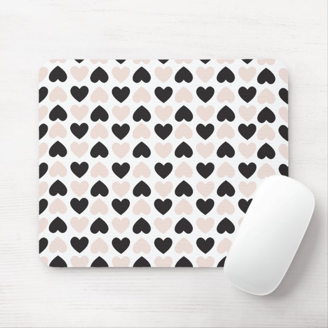 Modern Blush Pink Black Love Hearts Pattern Mouse Mat (With Mouse)