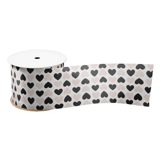 Modern Blush Pink Black Love Hearts Pattern Satin Ribbon (Spool)