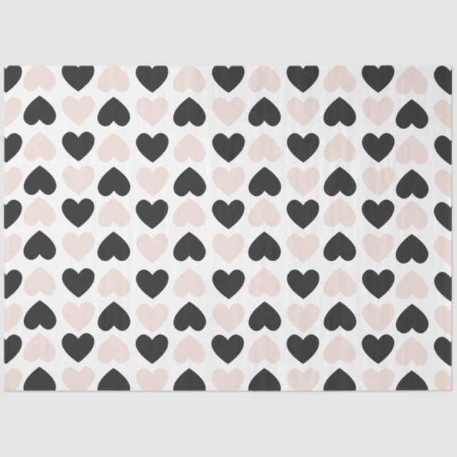 Modern Blush Pink Black Love Hearts Pattern Tissue Paper (Front)