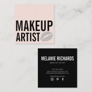Modern blush pink black makeup beauty square business card