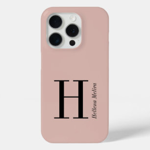 Modern Blush Pink Black Monogram Name iPhone 15 Pro Case