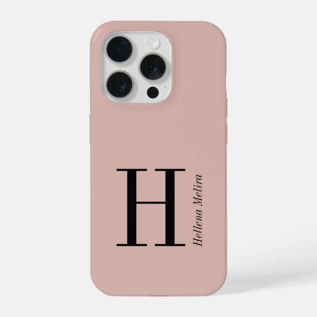 Modern Blush Pink Black Monogram Name iPhone Case (Back)
