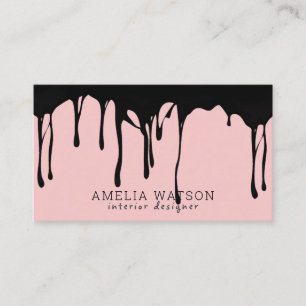 Modern Blush Pink Black Paint Seamless Dripping Business Card