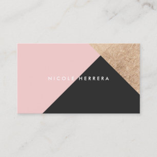 Modern blush pink black rose gold foil colour bloc business card