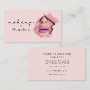 Modern Blush Pink Black Script Makeup Business Card