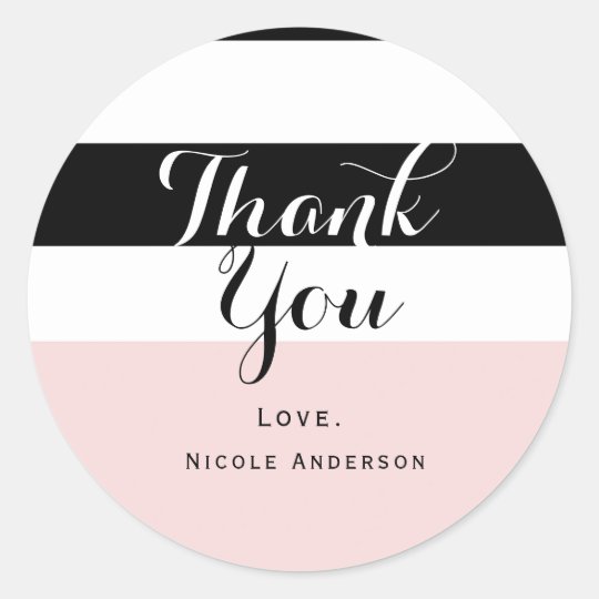 Modern Blush Pink Black & White Stripe Party Classic Round Sticker