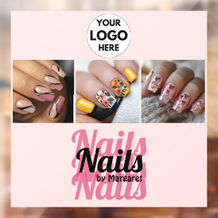 Modern Blush Pink Bold Logo Photo Nail Salon Window Cling