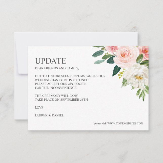 Modern Blush | Pink Botanical WEDDING UPDATE Invitation (Front)