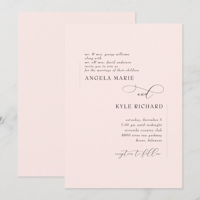 Modern Blush Pink Both Parents Wedding Invitation (Front/Back)