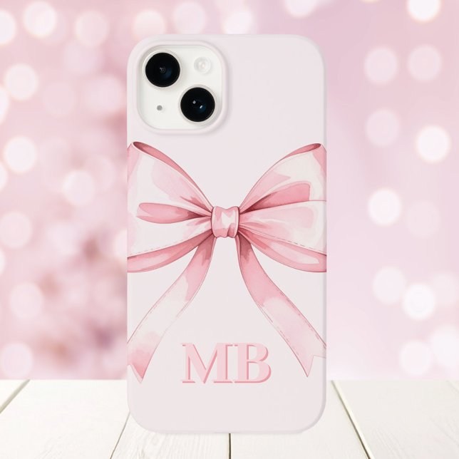 Modern Blush Pink Bow Initial Monogram Case-Mate iPhone Case (Creator Uploaded)