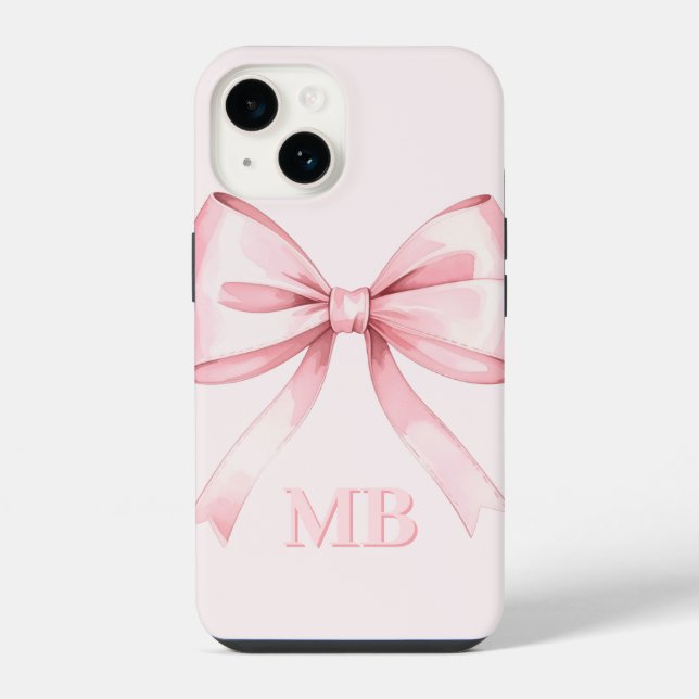Modern Blush Pink Bow Initial Monogram iPhone Case (Back)