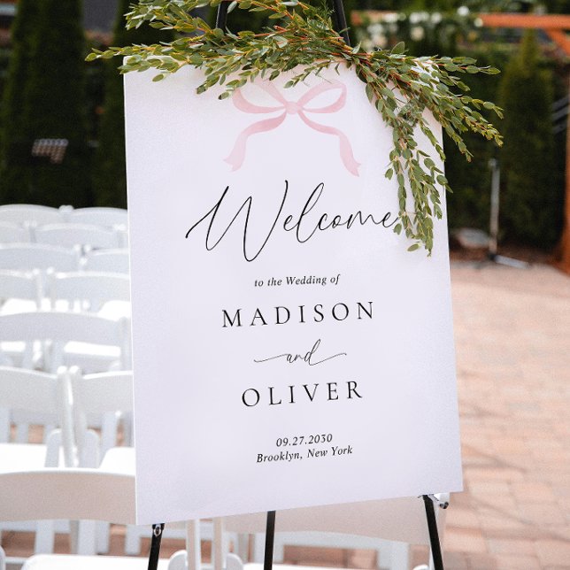 Modern Blush Pink Bow Monogram Wedding Welcome Poster (Creator Uploaded)