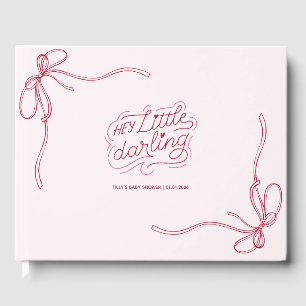 Modern Blush Pink Bow Ribbon Girl Baby Shower Guest Book