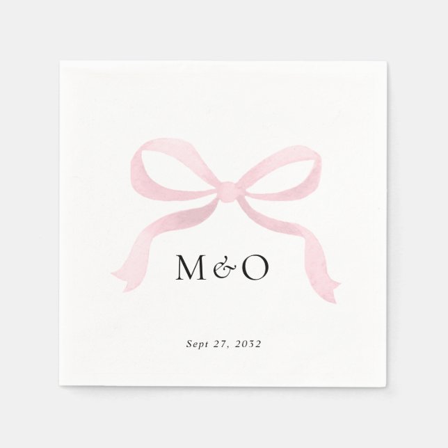 Modern Blush Pink Bow Watercolor Monogram Wedding Napkin (Front)