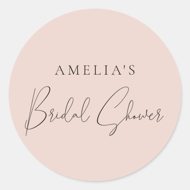 Modern Blush Pink Bridal Shower  Classic Round Sticker (Front)