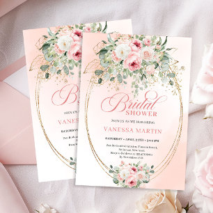 Modern Blush Pink Bridal Shower Gold Invitation