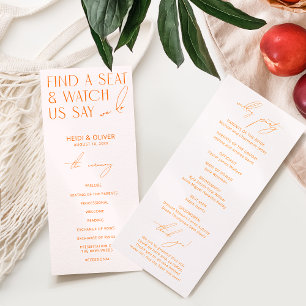 Modern Blush Pink & Bright Orange Wedding Programs