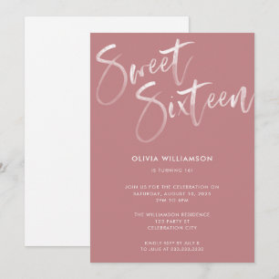Modern Blush Pink Brush Script Sweet 16 Birthday Invitation
