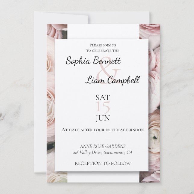 Modern blush pink buttercup flowers  invitation (Front)