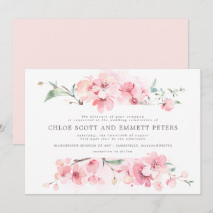 Modern Blush Pink Cherry Blossoms Floral Wedding Invitation