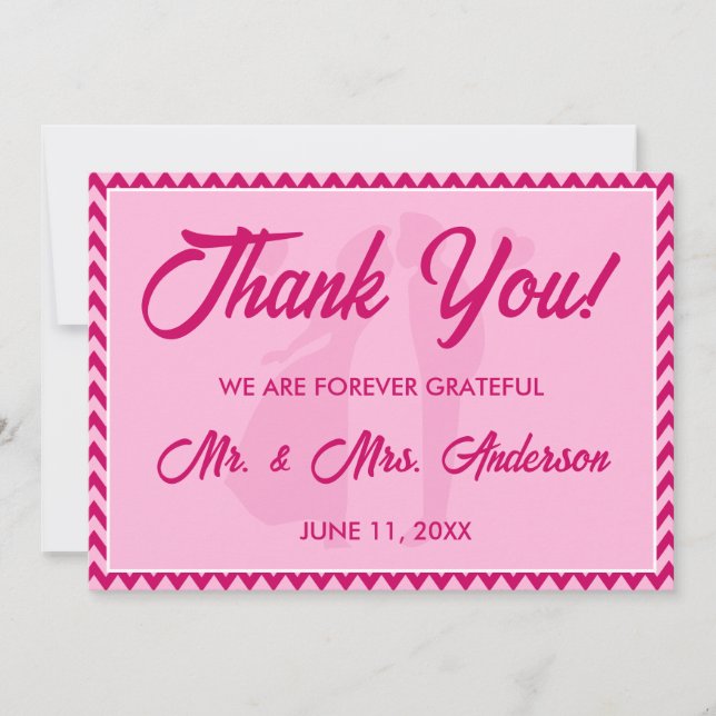 Modern Blush Pink Chevron Stripe Photo Wedding Thank You Card (Front)