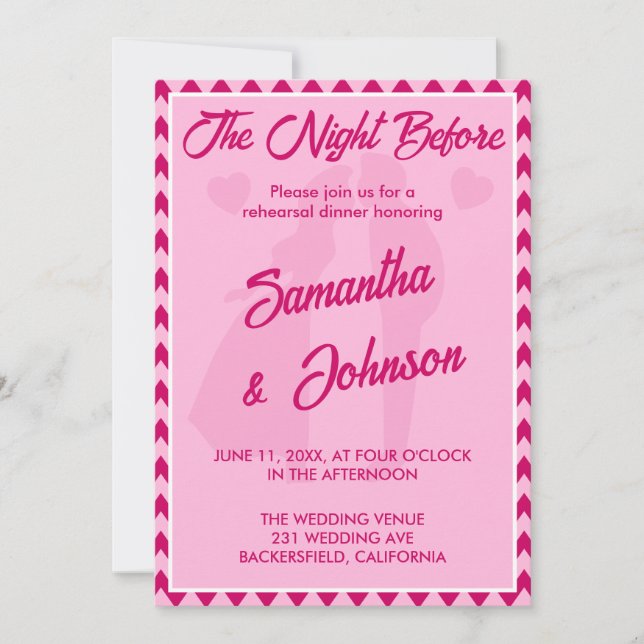 Modern Blush Pink Chevron Stripe Wedding Rehearsal Invitation (Front)