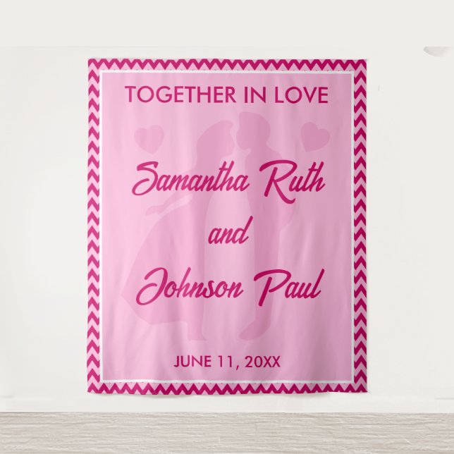Modern Blush Pink Chevron Wedding Backdrops Banner Tapestry (Front)