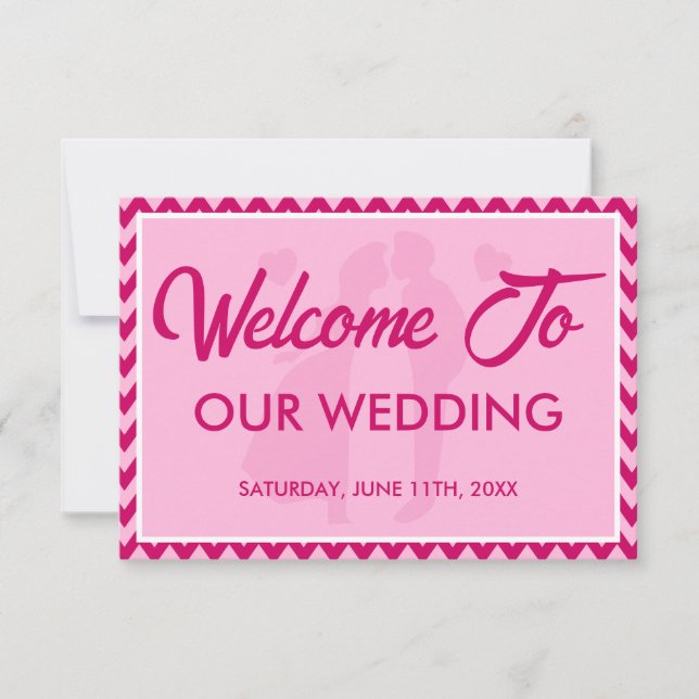 Modern Blush Pink Chevron Wedding Welcome Card (Front)