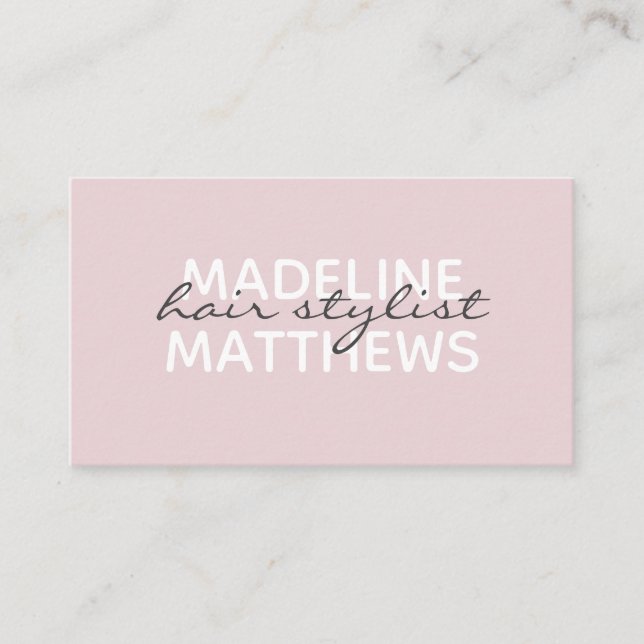 Modern Blush Pink Chic Hair Stylist Script Name Business Card (Front)