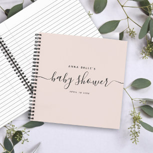 Modern Blush Pink Chic Script Baby Shower Guest Notebook