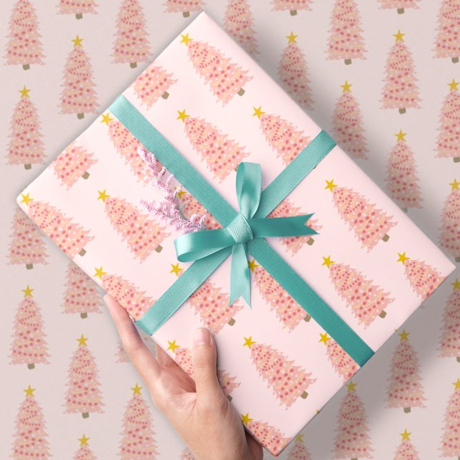 Modern Blush Pink Christmas Tree on Rose Holiday Wrapping Paper (Creator Uploaded)