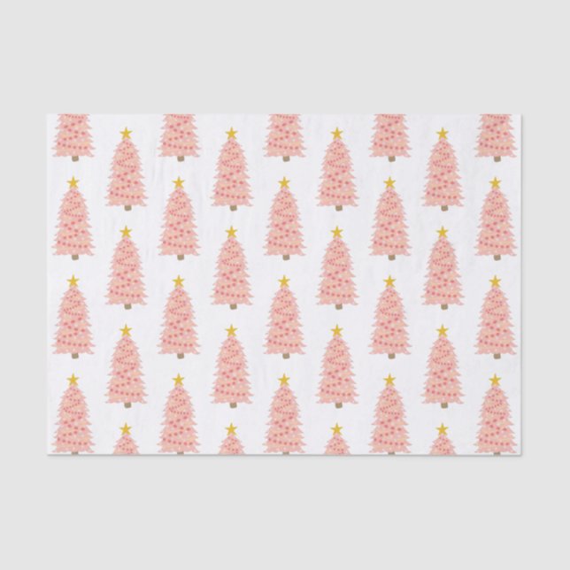 Modern Blush Pink Christmas Tree on White Holiday Tissue Paper (Front)