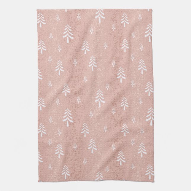 Modern blush pink Christmas tree Tea Towel (Vertical)