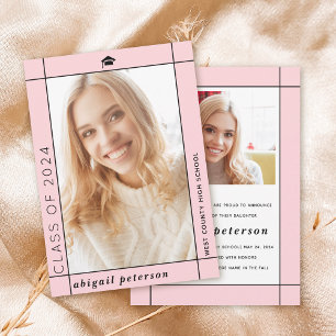 Modern blush pink Class of 2025 graduation photo Announcement