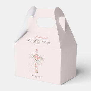 Modern blush pink confirmation floral cross name favour box