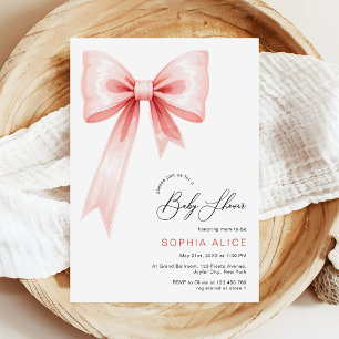 Modern Blush Pink Coquette Bow Baby Shower Invitation